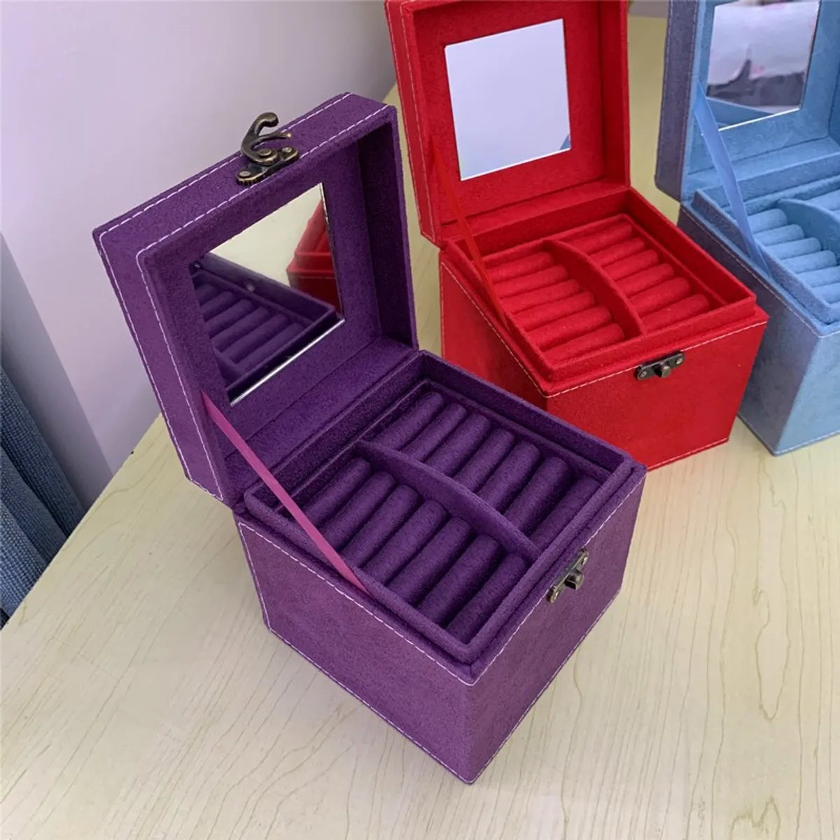 Classic Style Solid Color Flannel  Jewelry Boxes