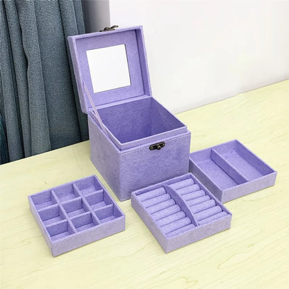 Classic Style Solid Color Flannel  Jewelry Boxes