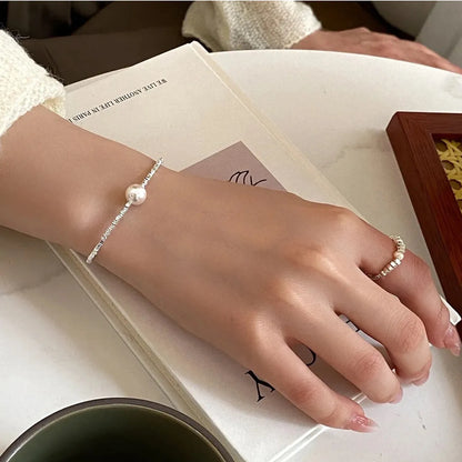 Classic Style Solid Color Freshwater Pearl Sterling Silver Plating Silver Plated Bracelets