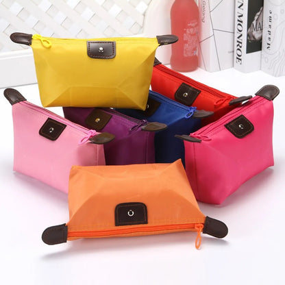 Classic Style Solid Color Nylon Square Makeup Bags