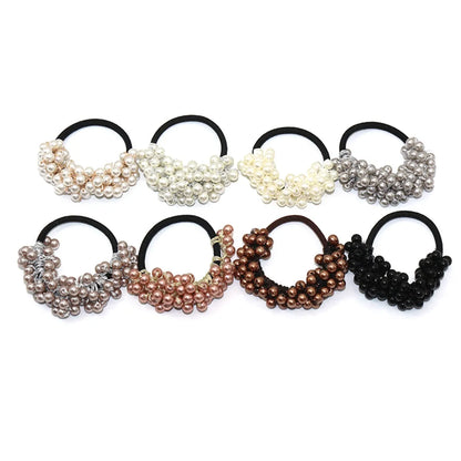 Women'S Classic Style Solid Color Pearl Braid Hair Tie