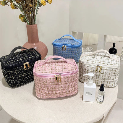 Classic Style Solid Color Polyester Sequins Metal Button Square Makeup Bags