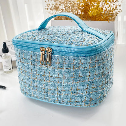 Classic Style Solid Color Polyester Sequins Metal Button Square Makeup Bags