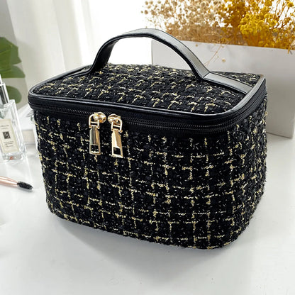 Classic Style Solid Color Polyester Sequins Metal Button Square Makeup Bags