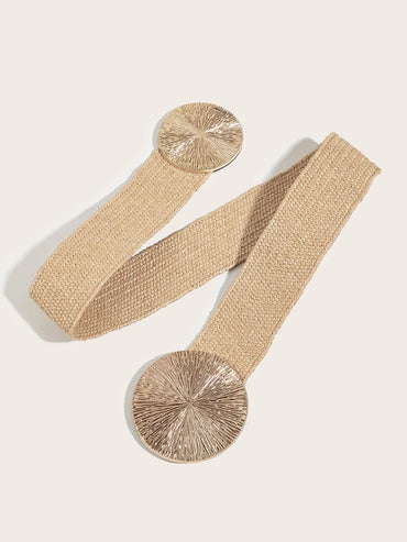 Classic Style Solid Color Pp Grass Woven Alloy Women'S Woven Belts