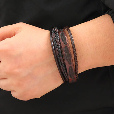 Classic Style Solid Color Pu Leather Alloy Men'S Bracelets