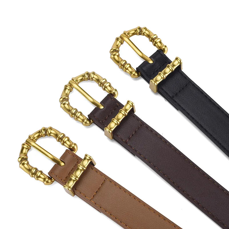 Classic Style Solid Color Pu Leather Alloy Women'S Leather Belts