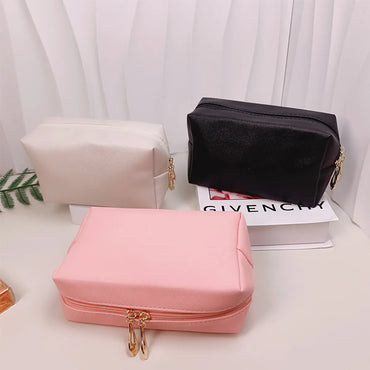 Classic Style Solid Color Pu Leather Square Makeup Bags