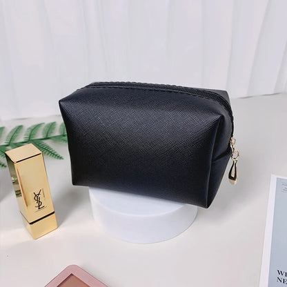 Classic Style Solid Color Pu Leather Square Makeup Bags