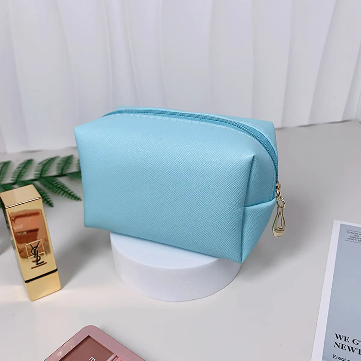 Classic Style Solid Color Pu Leather Square Makeup Bags