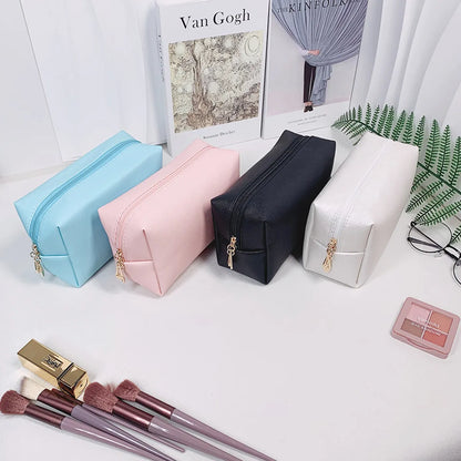 Classic Style Solid Color Pu Leather Square Makeup Bags