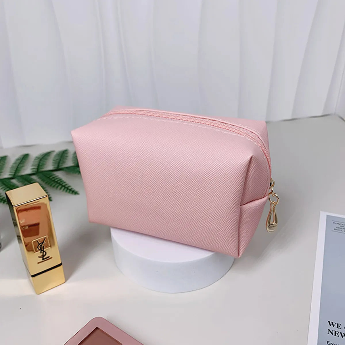 Classic Style Solid Color Pu Leather Square Makeup Bags