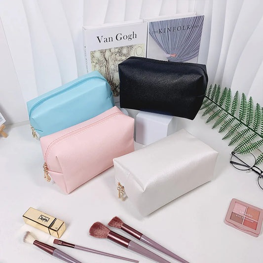 Classic Style Solid Color Pu Leather Square Makeup Bags