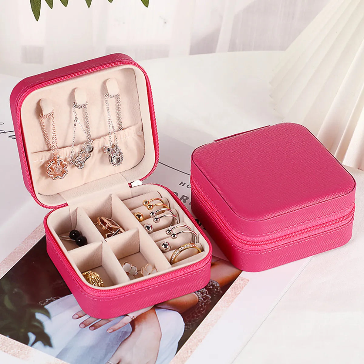 Classic Style Solid Color Pu Leather Jewelry Boxes