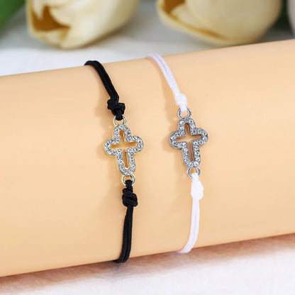 Classic Style Solid Color Rope Handmade Inlay Rhinestones Couple Bracelets