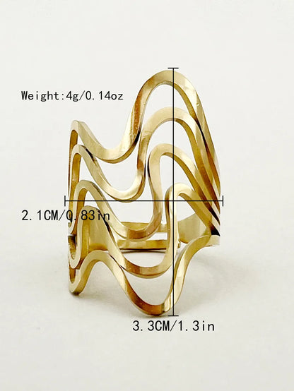 304 Stainless Steel 14K Gold Plated Classic Style Plating Hollow Out Solid Color Open Ring