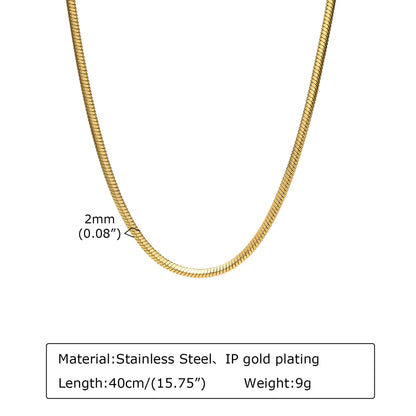 Classic Style Solid Color Stainless Steel Plating 18k Gold Plated Necklace