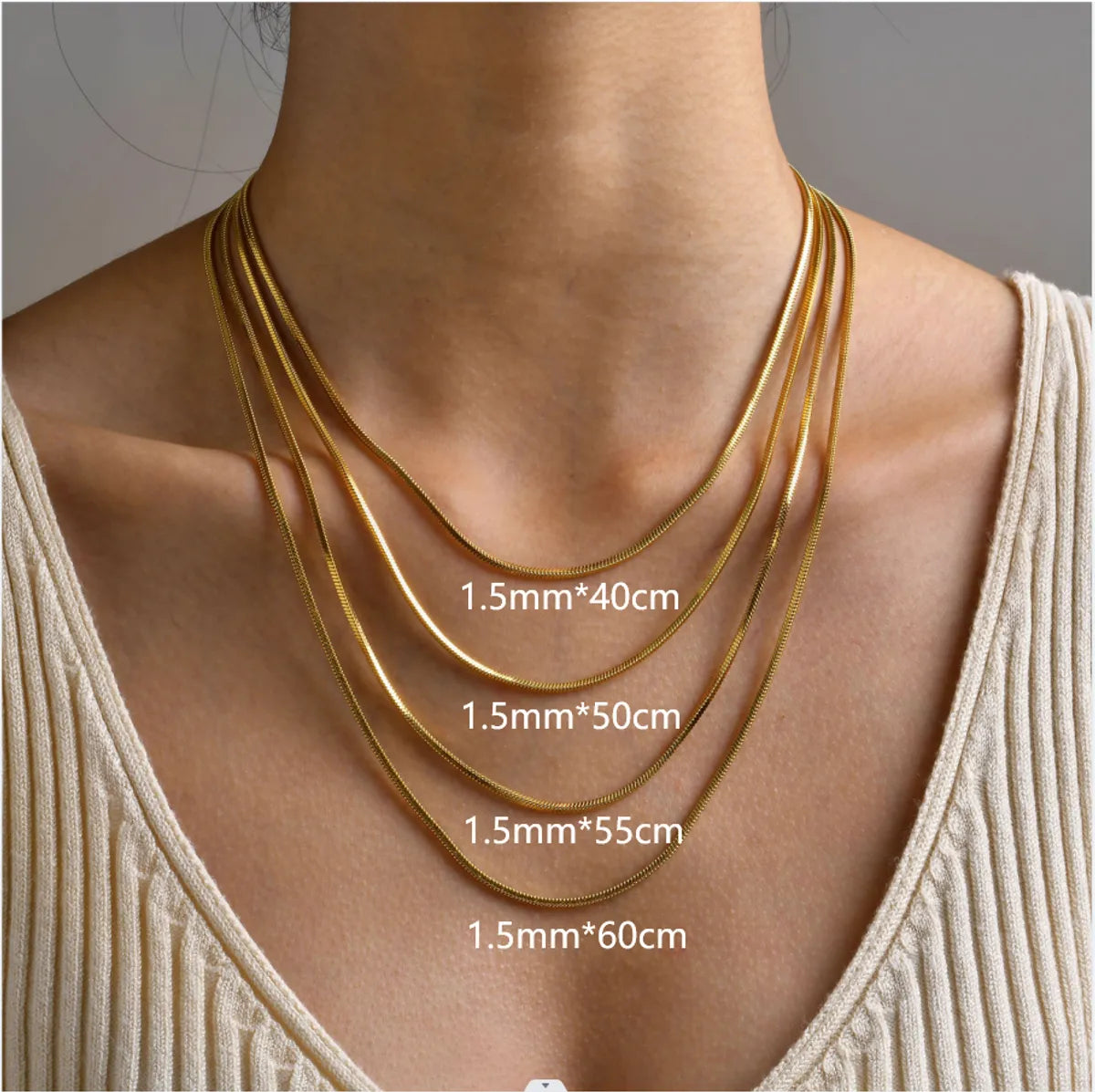 Classic Style Solid Color Stainless Steel Plating 18k Gold Plated Necklace