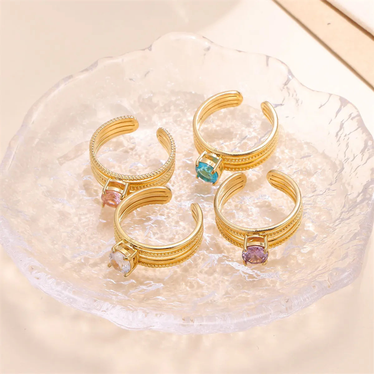 Classic Style Solid Color Stainless Steel Plating Inlay Zircon 18k Gold Plated Open Rings