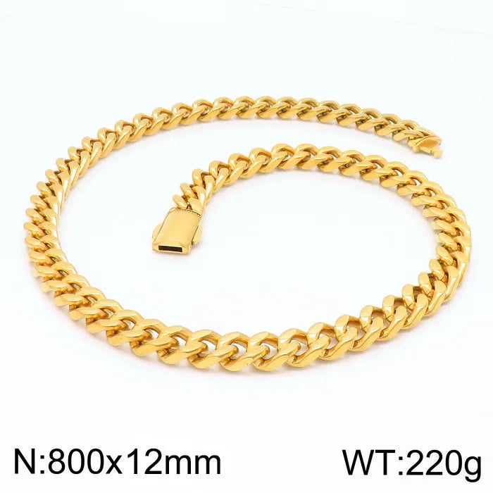 Classic Style Solid Color Titanium Steel Chain 18K Gold Plated Men'S Bracelets Necklace