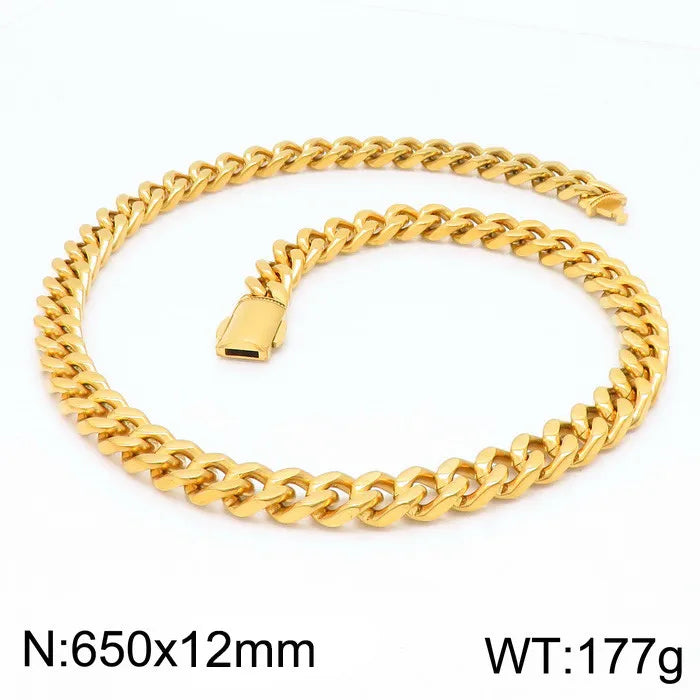 Classic Style Solid Color Titanium Steel Chain 18K Gold Plated Men'S Bracelets Necklace