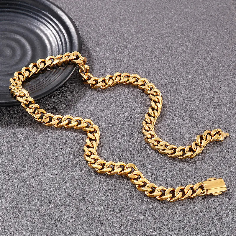 Classic Style Solid Color Titanium Steel Chain 18K Gold Plated Men'S Bracelets Necklace