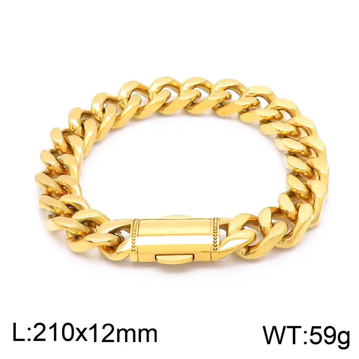 Classic Style Solid Color Titanium Steel Chain 18K Gold Plated Men'S Bracelets Necklace