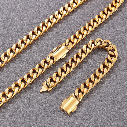 Classic Style Solid Color Titanium Steel Chain 18K Gold Plated Men'S Bracelets Necklace