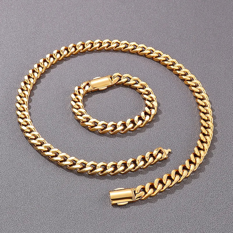 Classic Style Solid Color Titanium Steel Chain 18K Gold Plated Men'S Bracelets Necklace