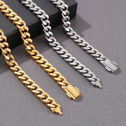 Classic Style Solid Color Titanium Steel Chain 18K Gold Plated Men'S Bracelets Necklace