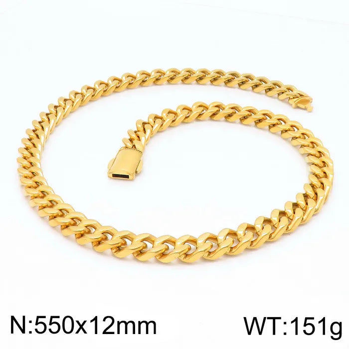 Classic Style Solid Color Titanium Steel Chain 18K Gold Plated Men'S Bracelets Necklace