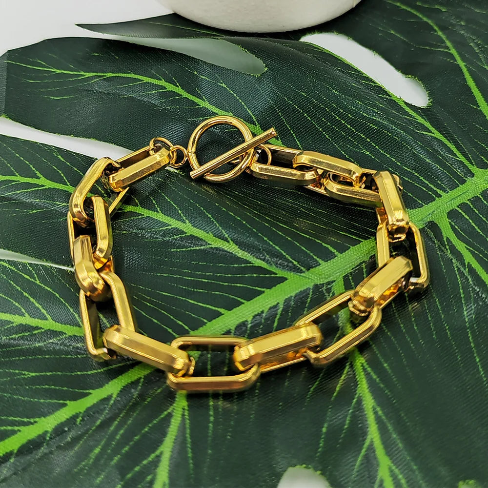 Wholesale Jewelry Classic Style Solid Color 304 Stainless Steel 18K Gold Plating In The Furnace Plating Bracelets Necklace