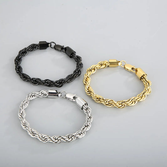 Classic Style Solid Color Titanium Steel Plating Chain 18K Gold Plated Men'S Bracelets