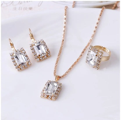 Classic Style Square Rhinestone Diamond Artificial Gemstones Artificial Rhinestones Women's Rings Earrings Necklace