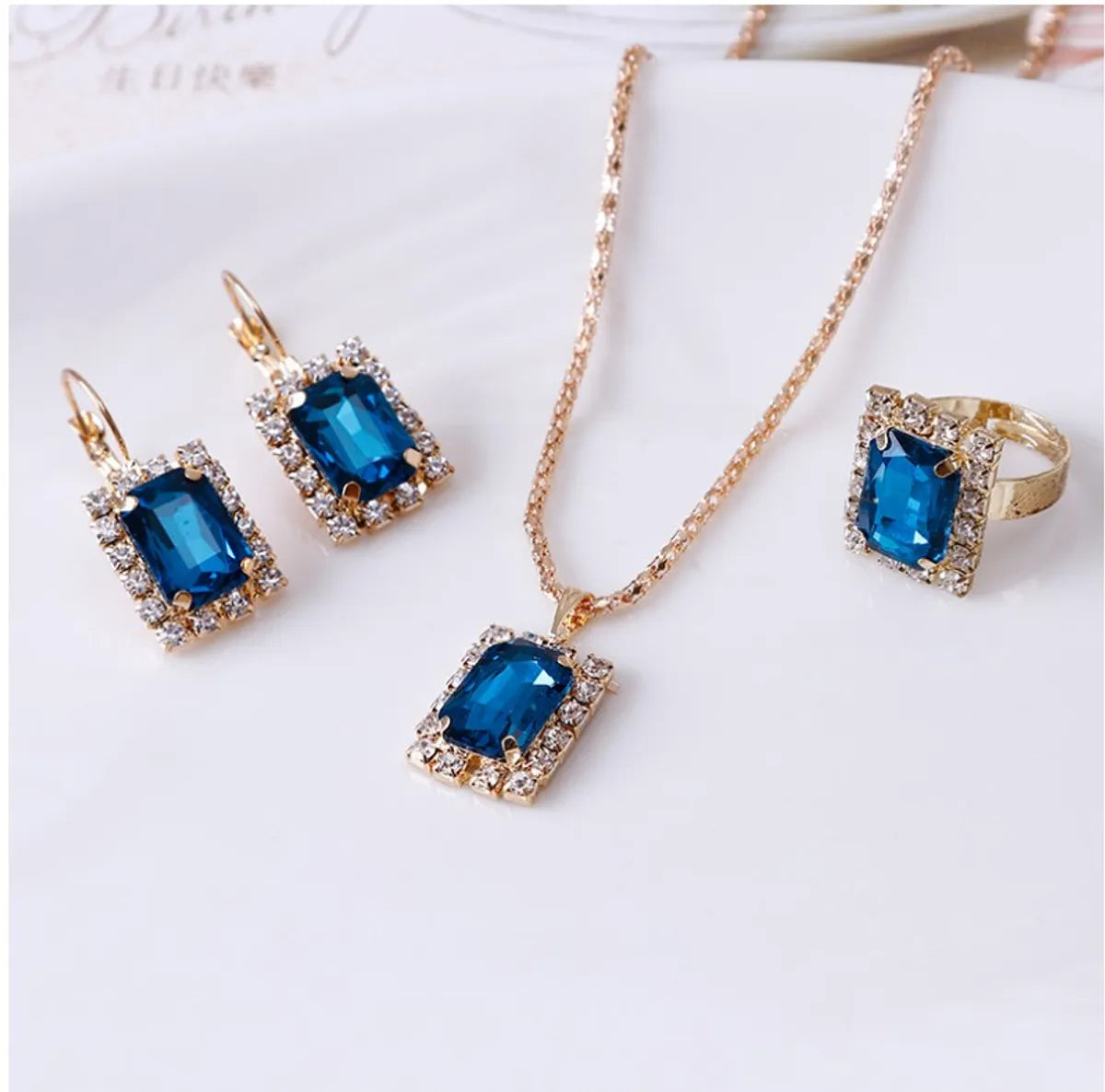 Classic Style Square Rhinestone Diamond Artificial Gemstones Artificial Rhinestones Women's Rings Earrings Necklace