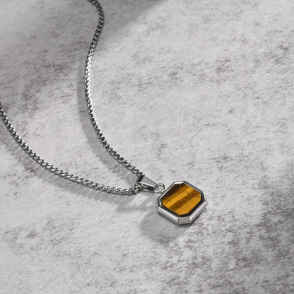 Classic Style Square Stainless Steel Plating Inlay Natural Stone 18k Gold Plated Pendant Necklace