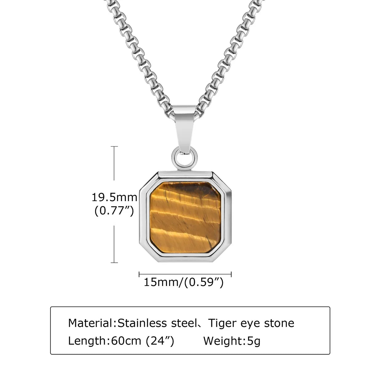 Classic Style Square Stainless Steel Plating Inlay Natural Stone 18k Gold Plated Pendant Necklace