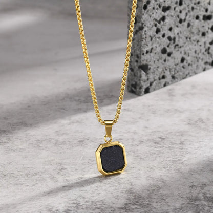 Classic Style Square Stainless Steel Plating Inlay Natural Stone 18k Gold Plated Pendant Necklace