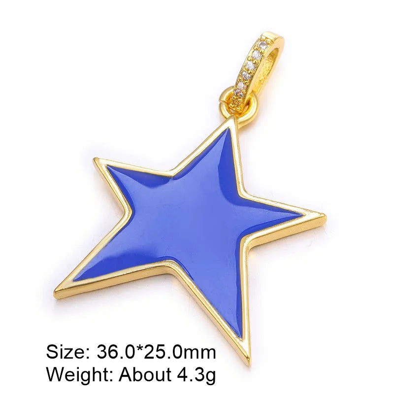 Classic Style Star Heart Shape Copper Enamel Plating Inlay Zircon Gold Plated Charms Jewelry Accessories