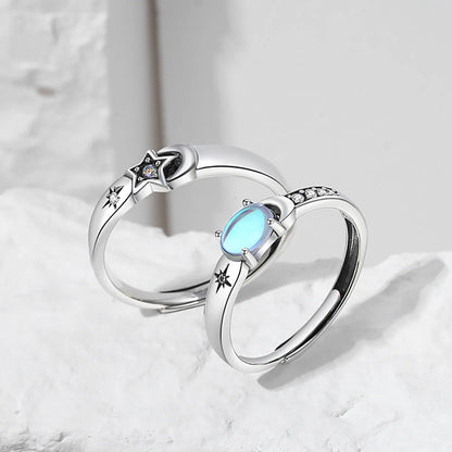 Classic Style Star Sterling Silver Plating Inlay Moonstone Open Rings