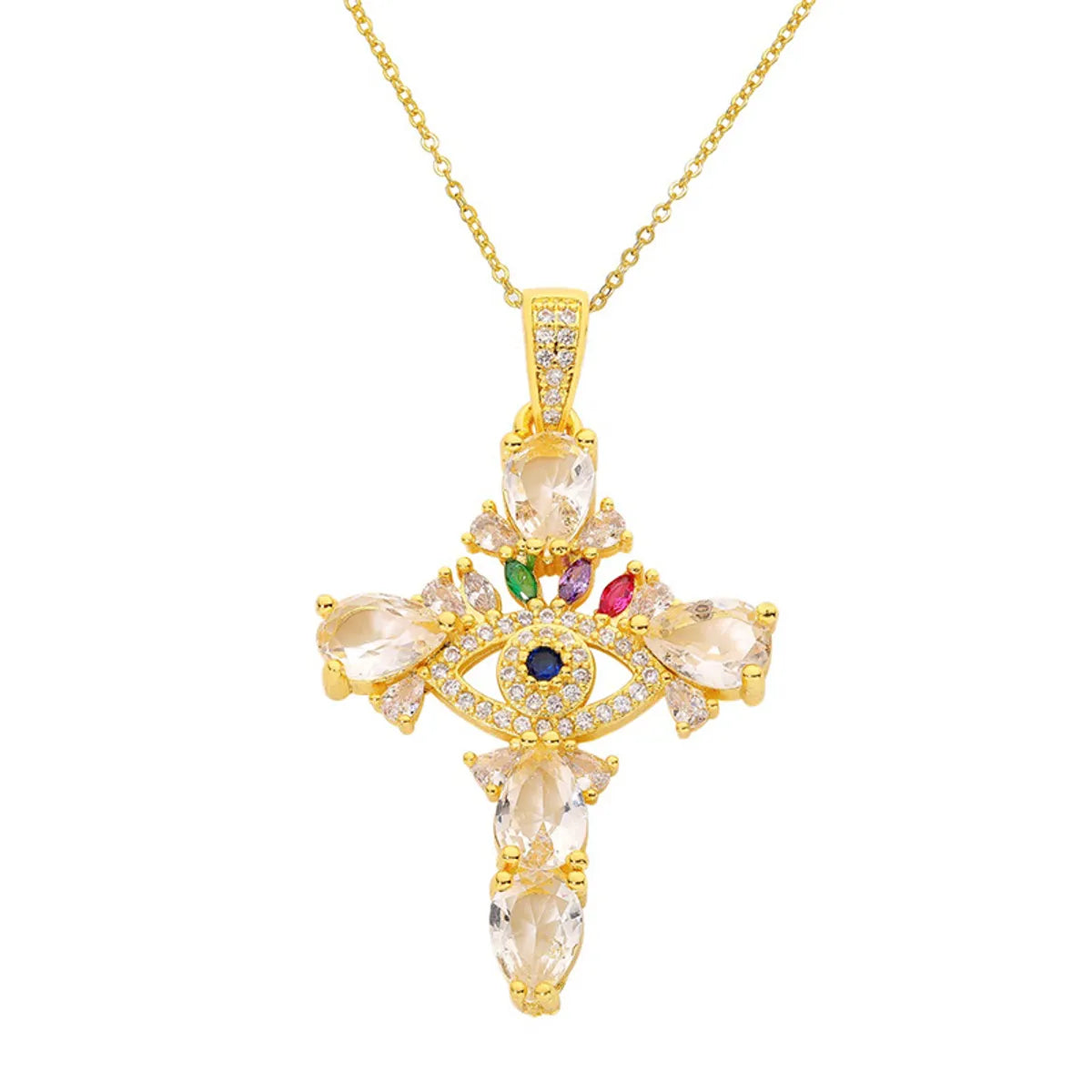 Classic Style Streetwear Eye Butterfly Copper Gold Plated Zircon Pendant Necklace In Bulk