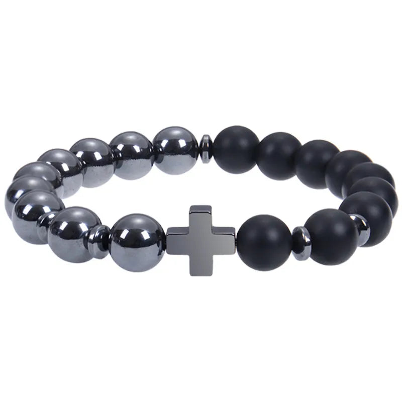 Classic Style Streetwear Geometric Cross Natural Stone Men'S Bracelets