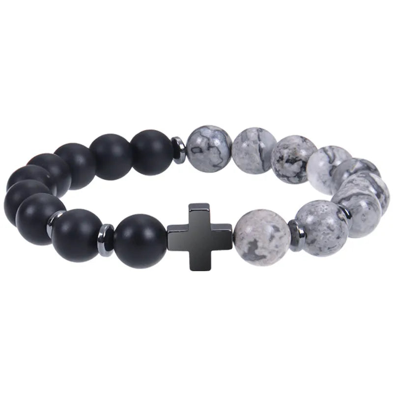 Classic Style Streetwear Geometric Cross Natural Stone Men'S Bracelets