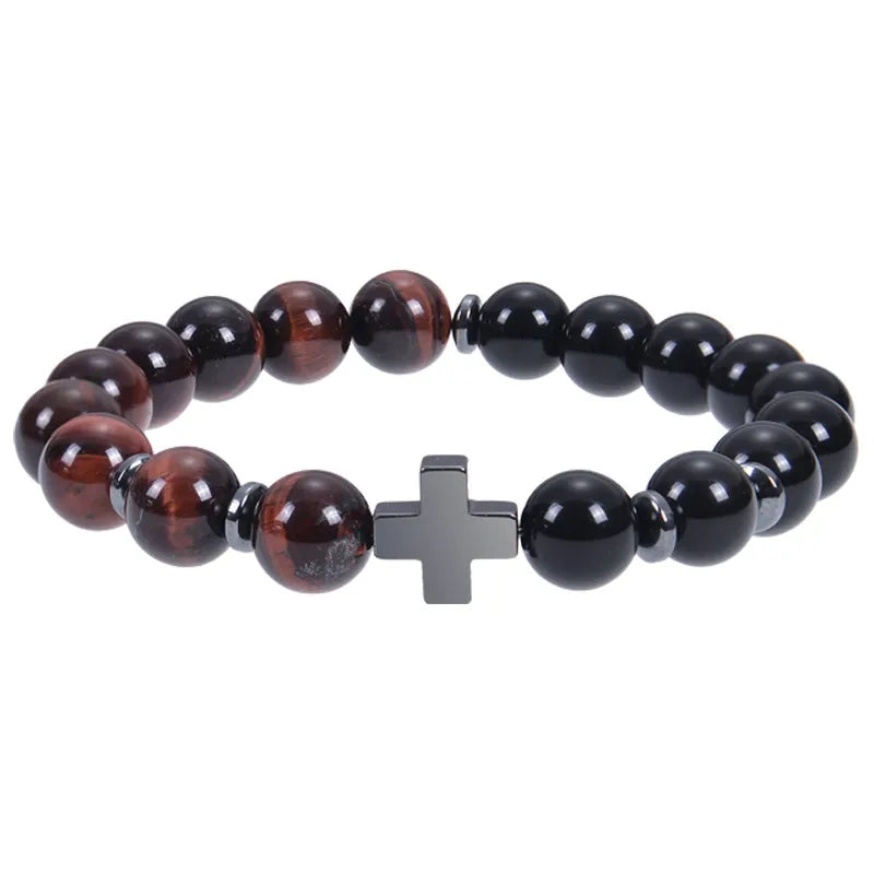 Classic Style Streetwear Geometric Cross Natural Stone Men'S Bracelets