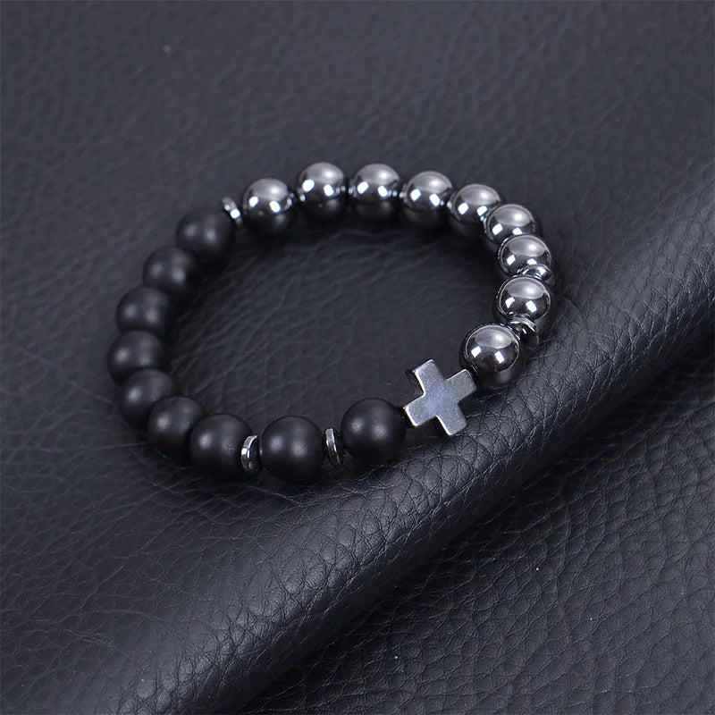 Classic Style Streetwear Geometric Cross Natural Stone Men'S Bracelets