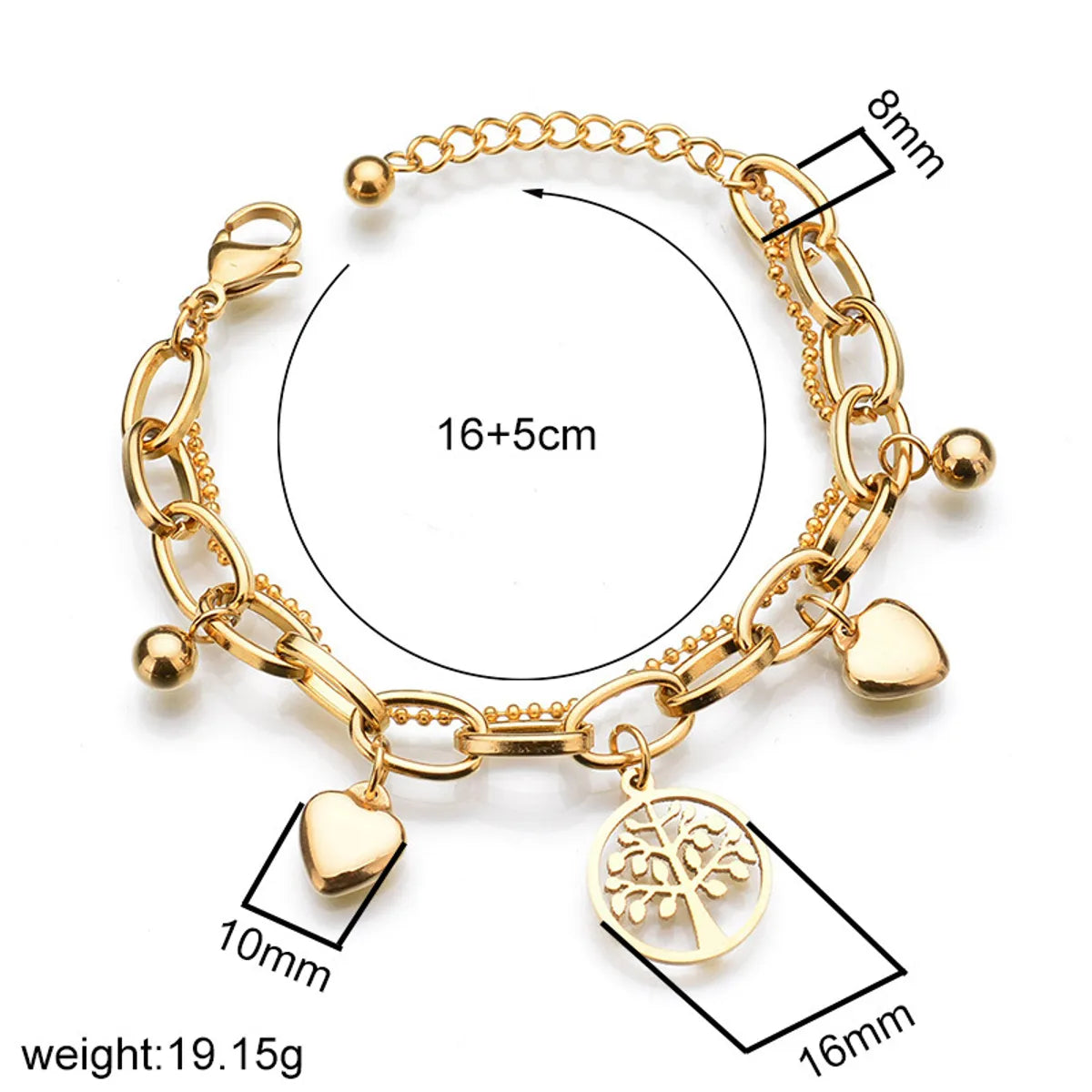 Classic Style Streetwear Geometric Tree Heart Shape Stainless Steel Plating Bracelets