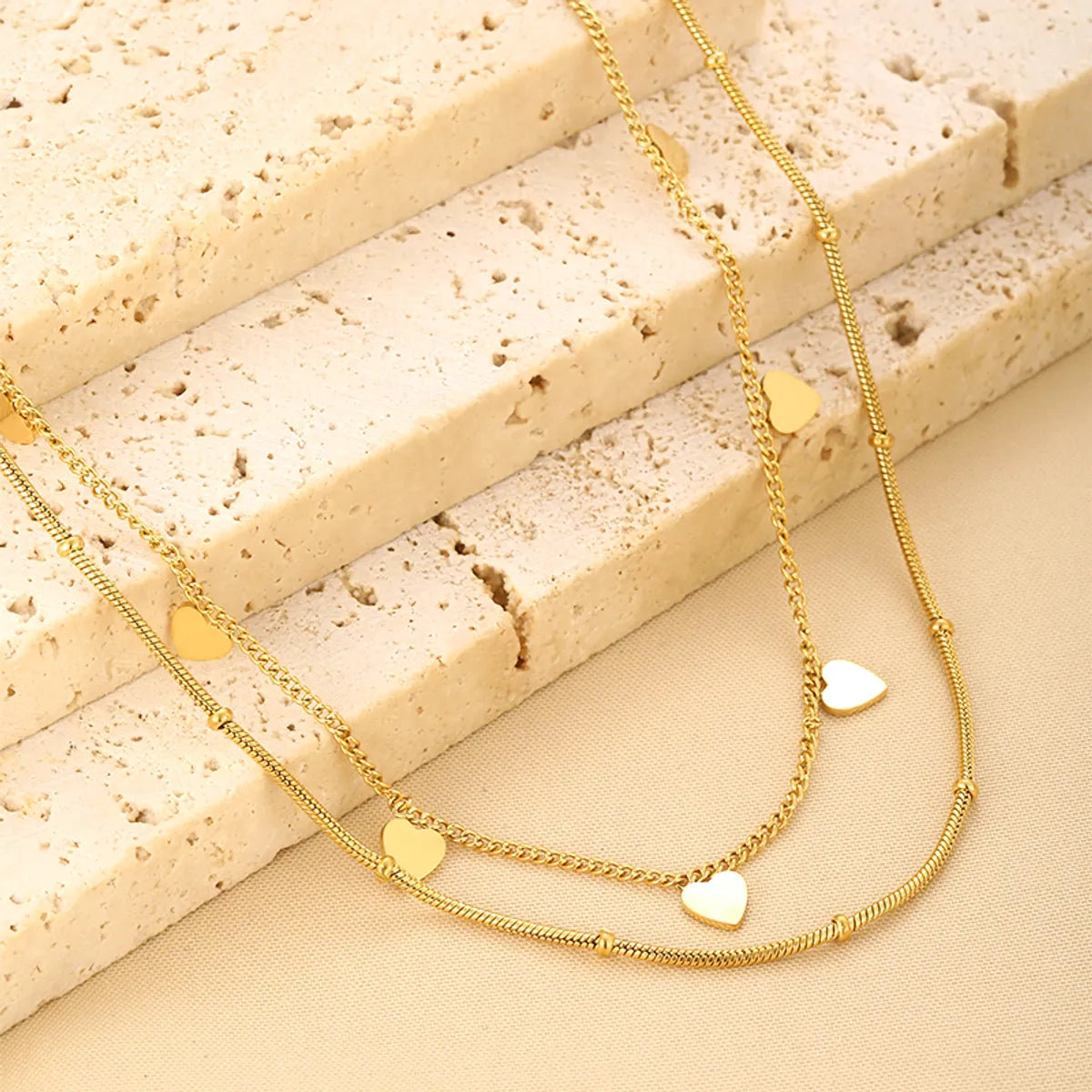 Classic Style Streetwear Heart Shape Stainless Steel Plating 18k Gold Plated Double Layer Necklaces