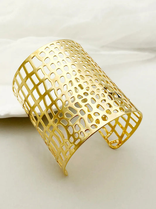 Classic Style Streetwear Irregular Stainless Steel Polishing Plating Hollow Out Gold Plated Cuff Bracelets