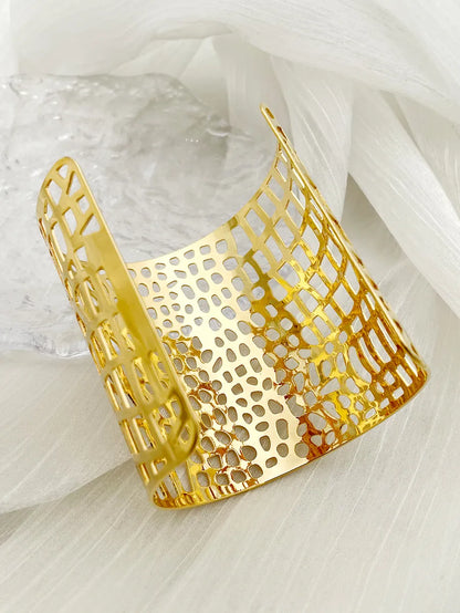 Classic Style Streetwear Irregular Stainless Steel Polishing Plating Hollow Out Gold Plated Cuff Bracelets