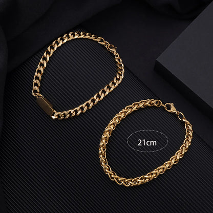 Classic Style Streetwear Solid Color Stainless Steel Plating 18k Gold Plated Men's Bracelets